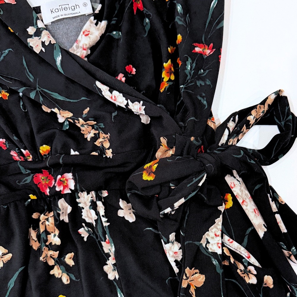 Kaileigh Rica Knit Crop Floral Jumpsuit Black Wide Leg Small Cottagecore Boho - Picture 3 of 8